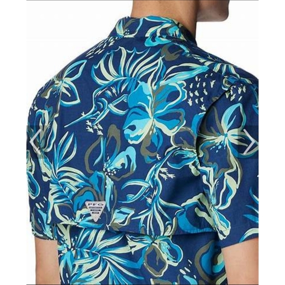 Columbia Men's Pfg Trollers Best Short Sleeve Shirt- Carbon Wildwate - Picture 3 of 7